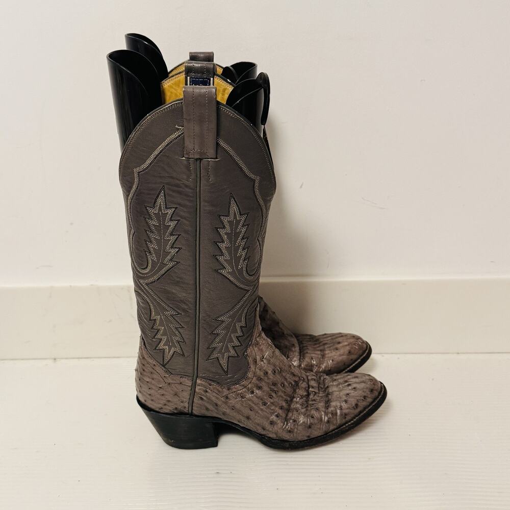 Panhandle Slim Boots Womens 5.5 Gray Leather Ostrich Western Cowboy 90s Vintage